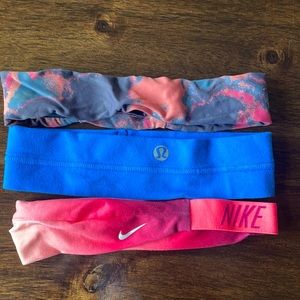 Set of 3 headbands: sweaty betty, lululemon & nike